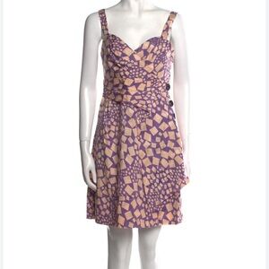 Marc Jacobs Silk Blend Geometric Purple Cream Dress Womens 0